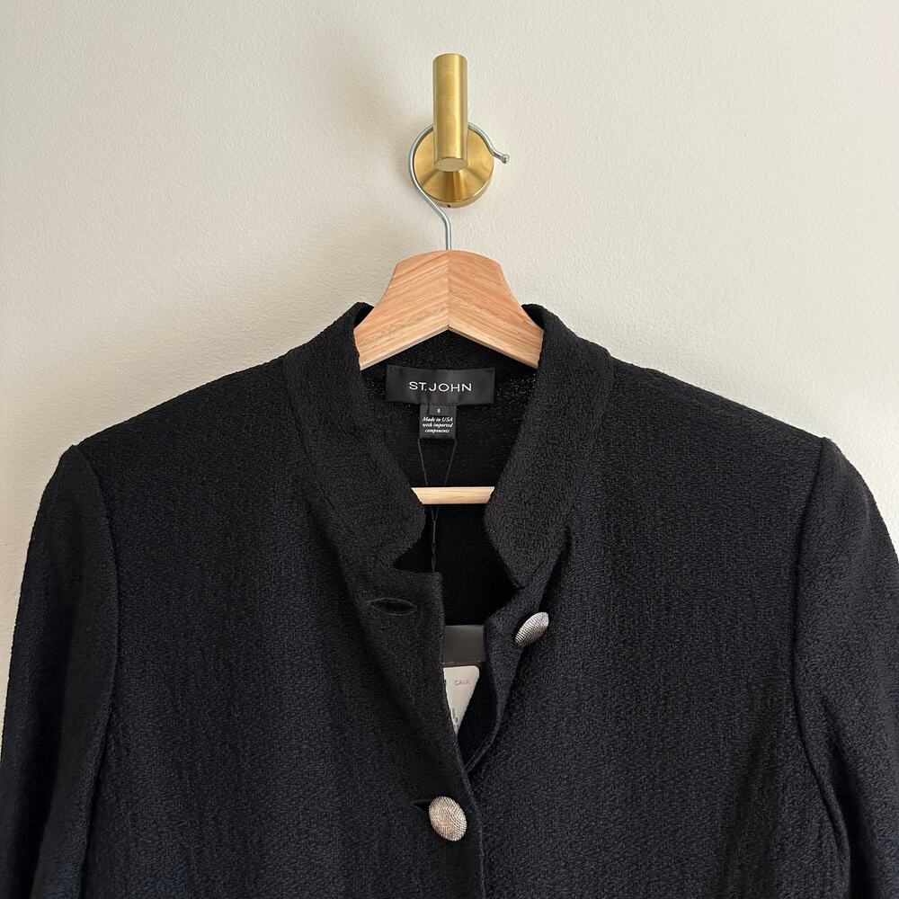 ST. JOHN Button Front Pockets Long Sleeve Dress Caviar Line 8 - Picture 6 of 16